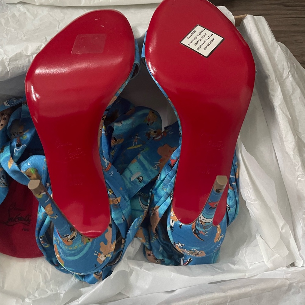 NWB Christian Louboutin Sandale Du Desert Greekaba Blue Heeled Sandals Size 6 - Picture 7 of 12